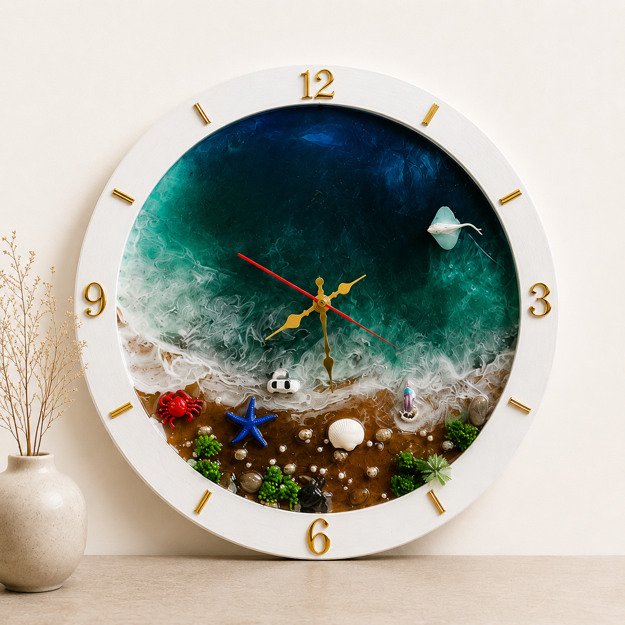 Resin, Wood & Ocean Wall Clock with Light