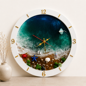Resin, Wood & Ocean Wall Clock with Light
