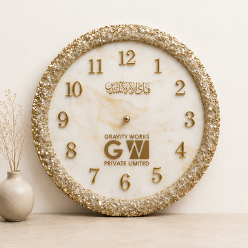 Luxury White & Gold Resin Wall Clock – Handcrafted Elegance for Your Home