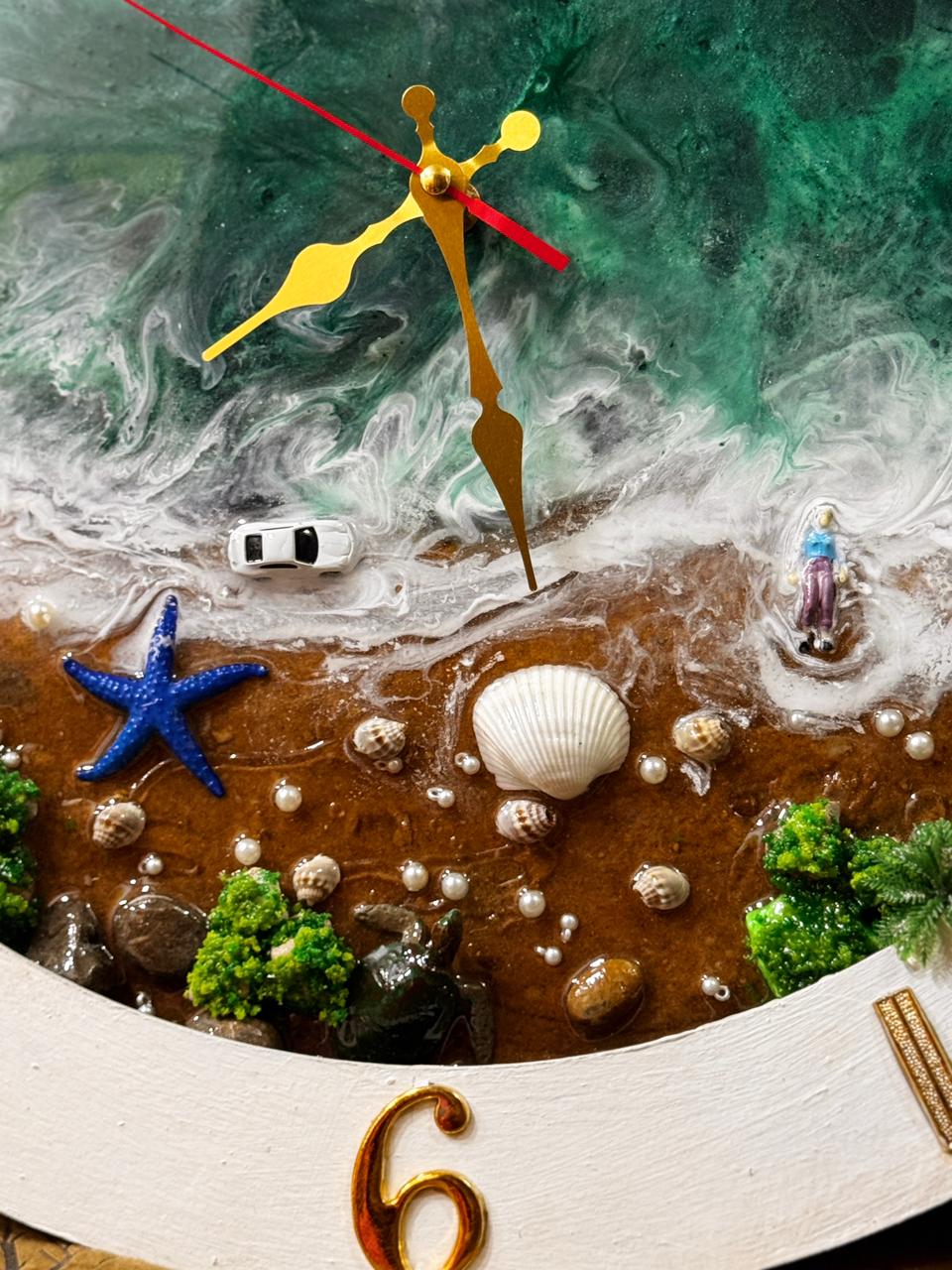 Resin, Wood & Ocean Wall Clock with Light
