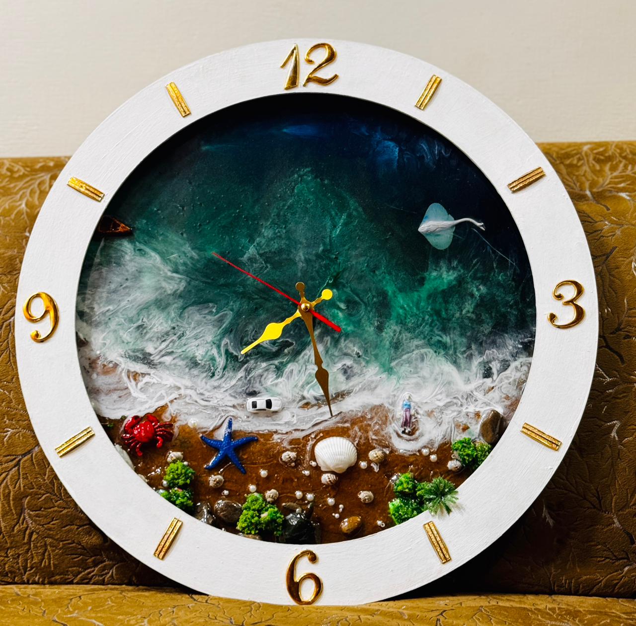 Resin, Wood & Ocean Wall Clock with Light